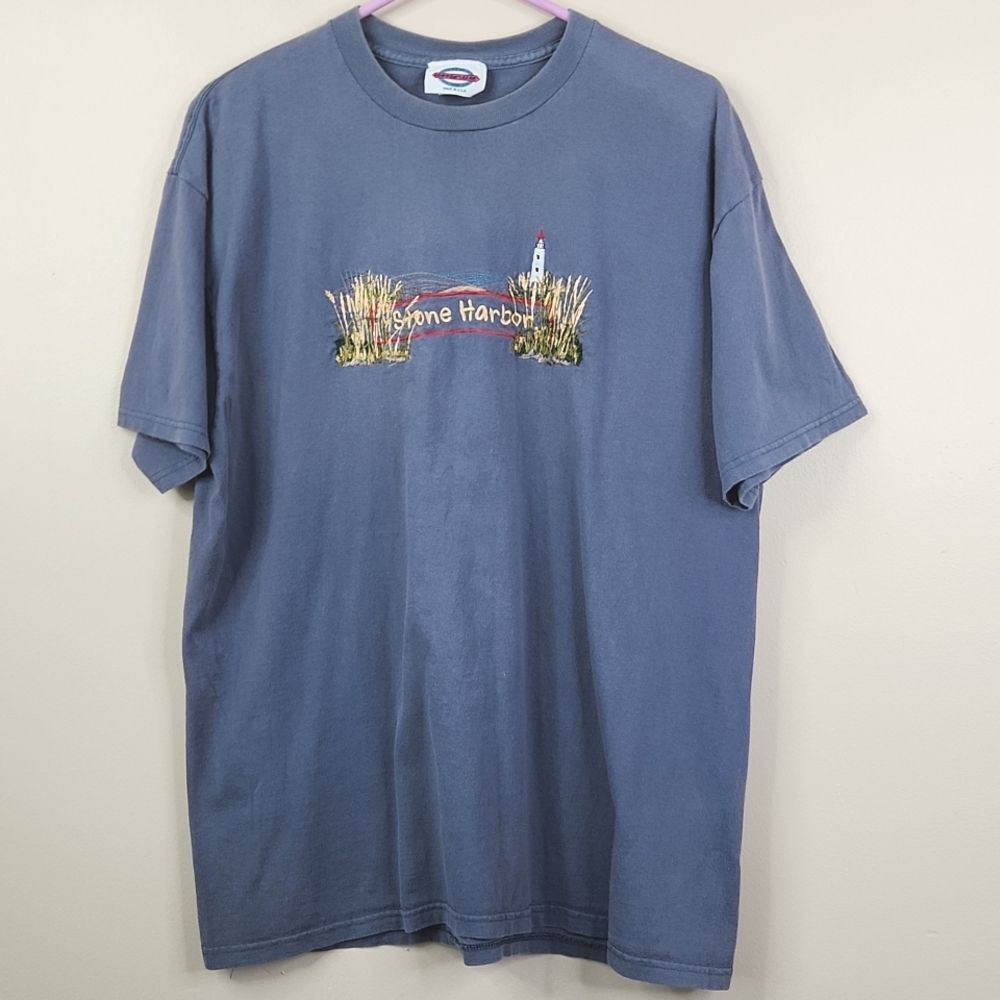 Vintage 90s Canyon Gear Stone Harbor Lighthouse Embroidered Short Sleeve Tee XL